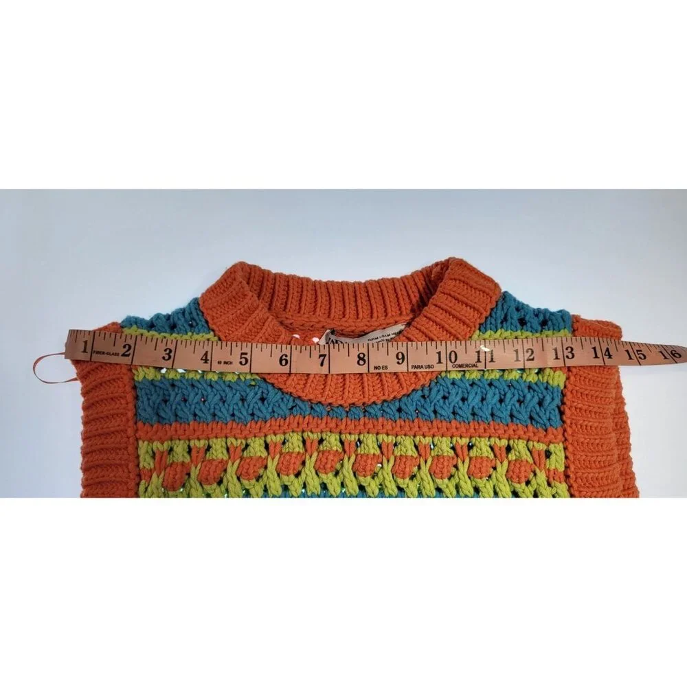 ZARA WOMEN COLORBLOCK VEST TEXTURI SZ MEDIUM COLOR ORANGE/GREEN CROPED - Picture 10 of 10